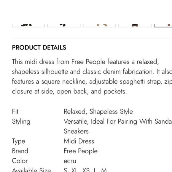 Free People Dex Denim Ecru Ivory Denim Midi Dress OB2289018 Open Back Small NEW - Picture 4 of 8